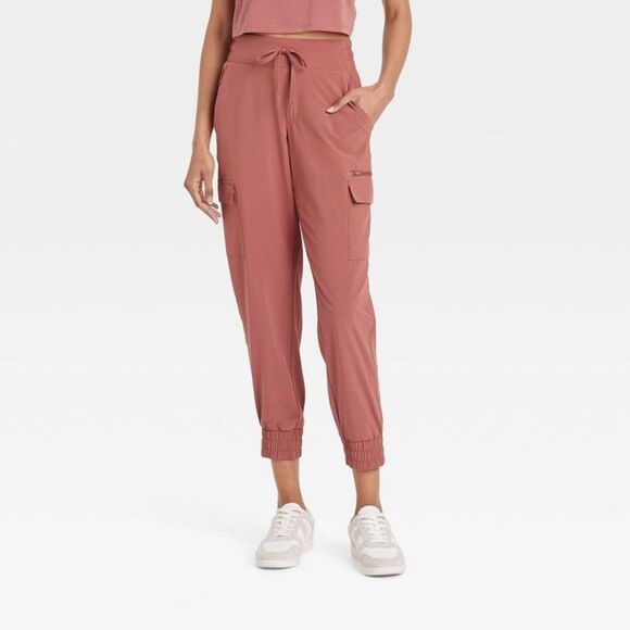 All In Motion - Women's Active Light Mid-Rise Cargo Joggers - All  Rosewood - Picture 1 of 4